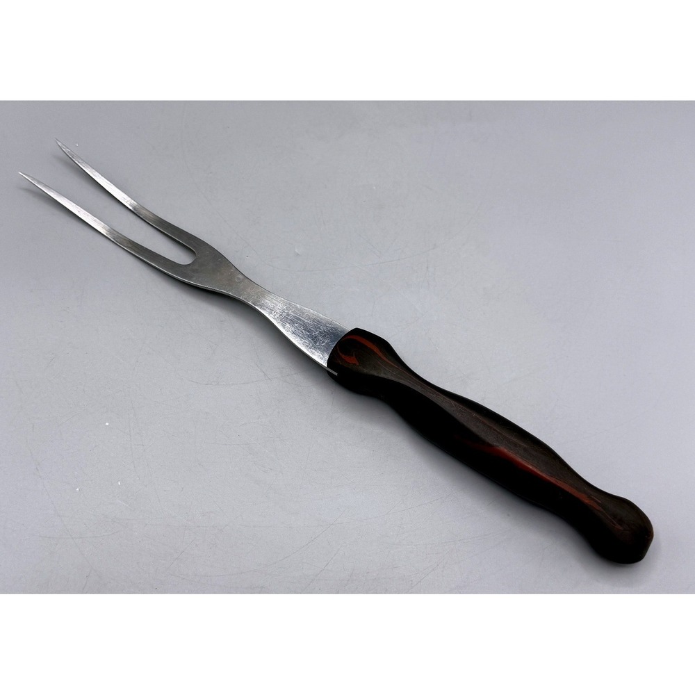 Cutco 1027 Vintage Carving Fork Stainless Steel Brown Swirl Handle USA 11in